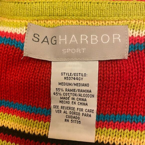 Sag Harbor Sport Multicolor Striped Cardigan Size Medium - Picture 8 of 11